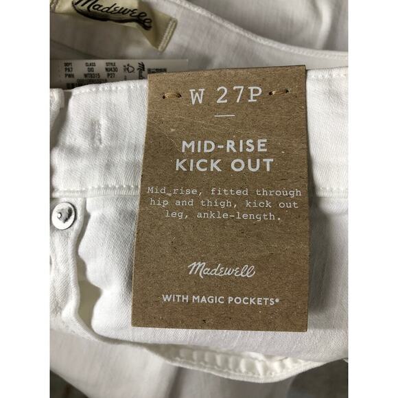 Madewell Petite Kick Out Crop Jeans Mid Rise Flare Leg Pure White NWT Size 27P - Picture 9 of 13